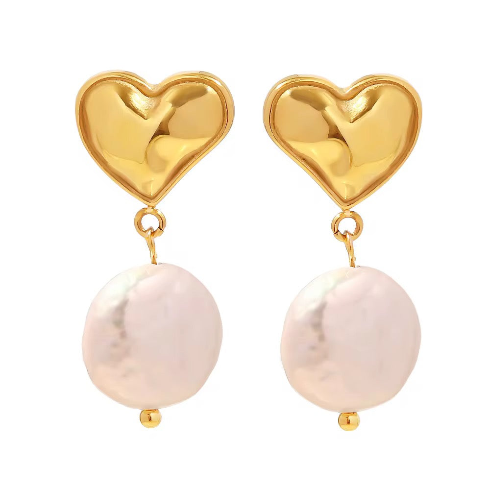 Gold Heart and Pearl earrings