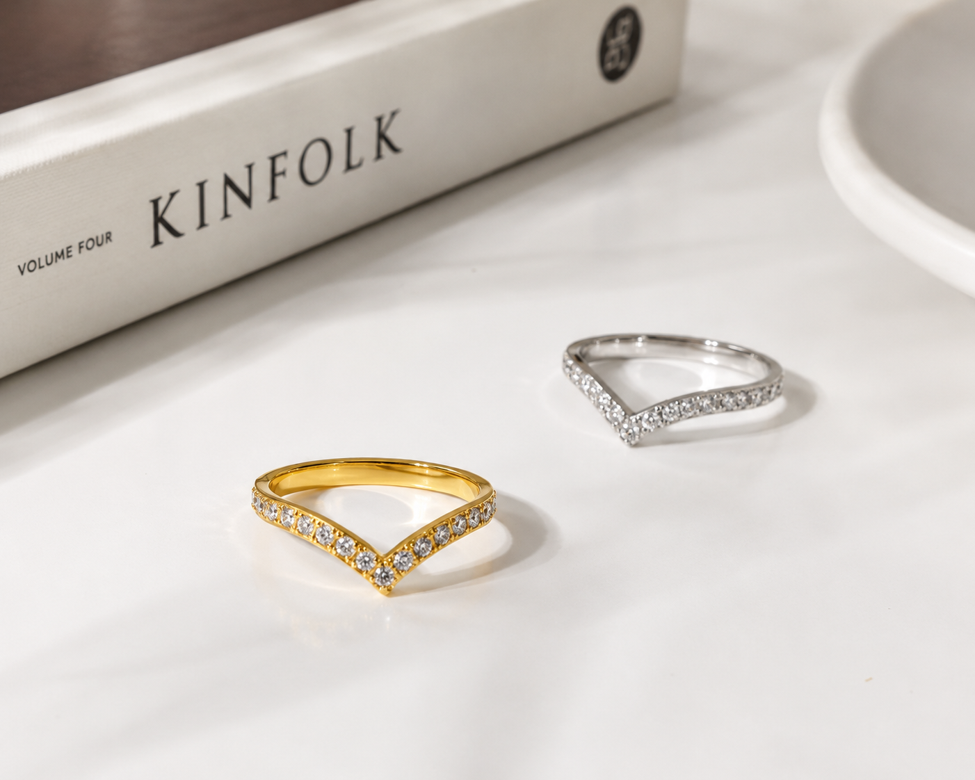 Gold and silver chevron rings