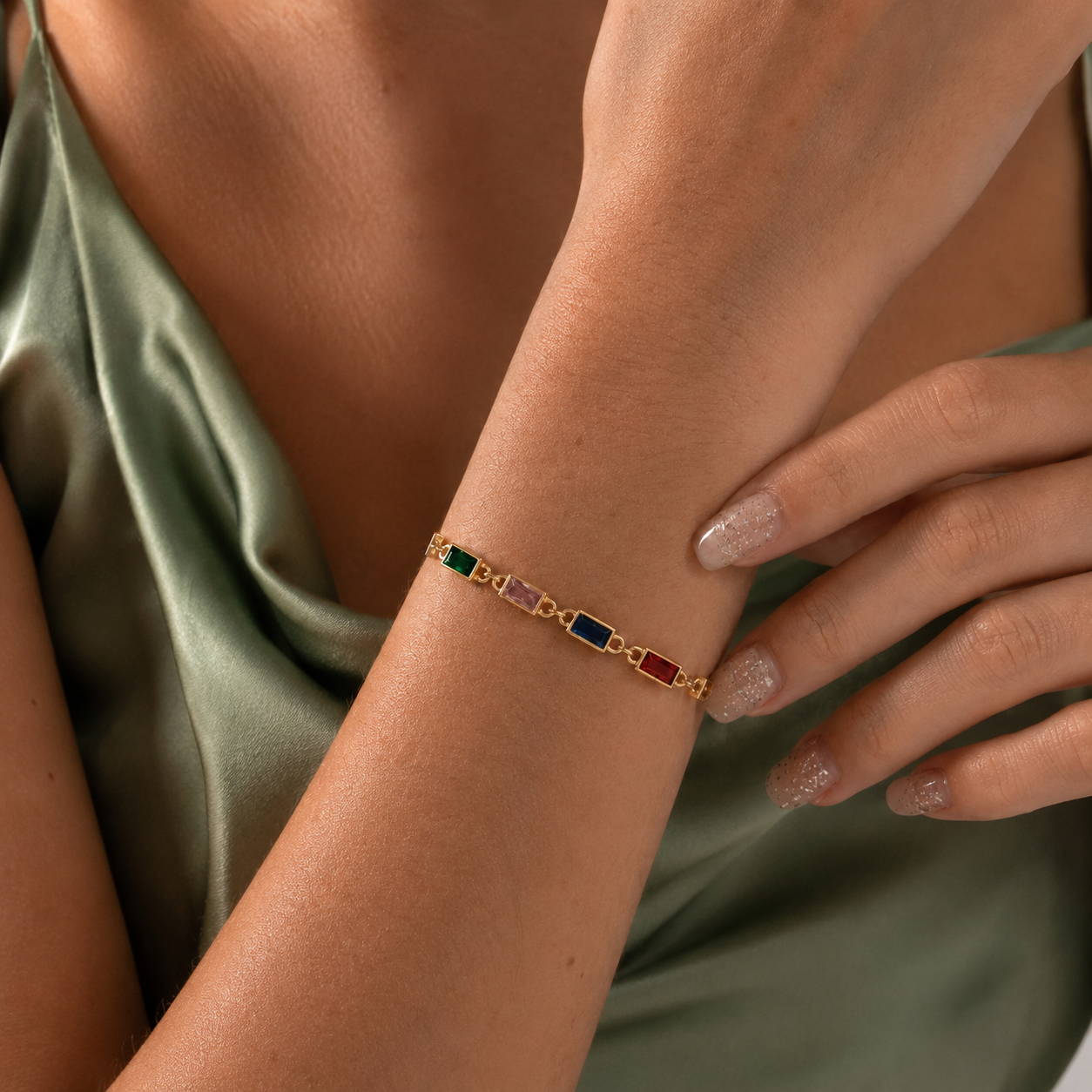 Multi Coloured steel Bezel Bracelet