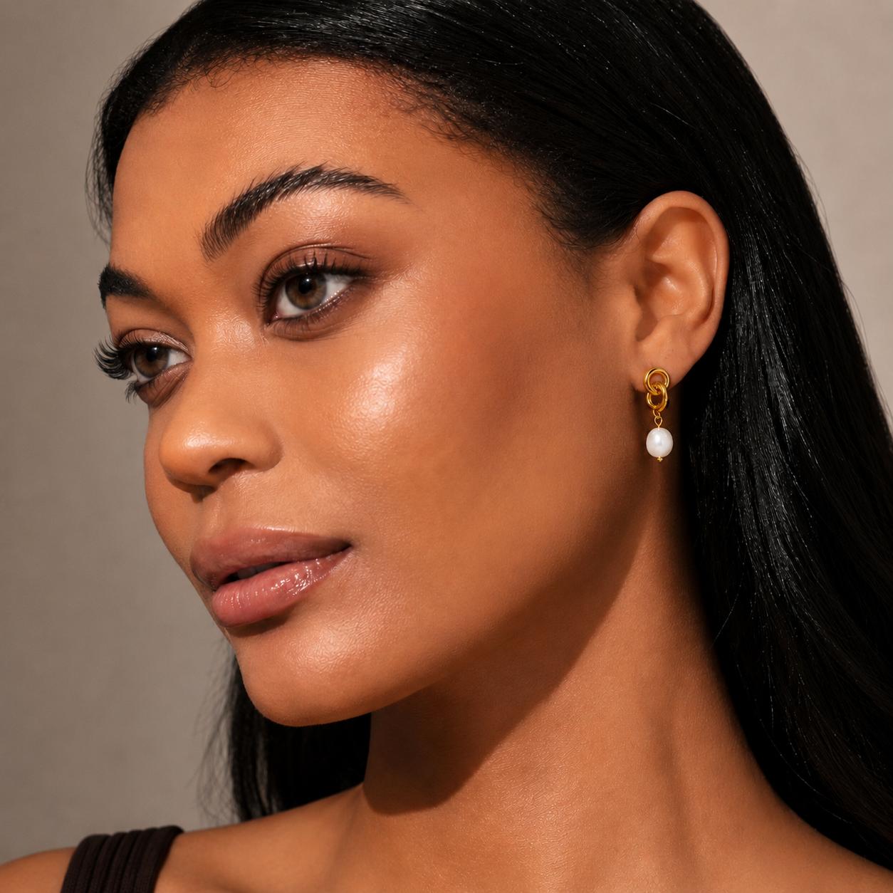 Drop pearl stud earrings