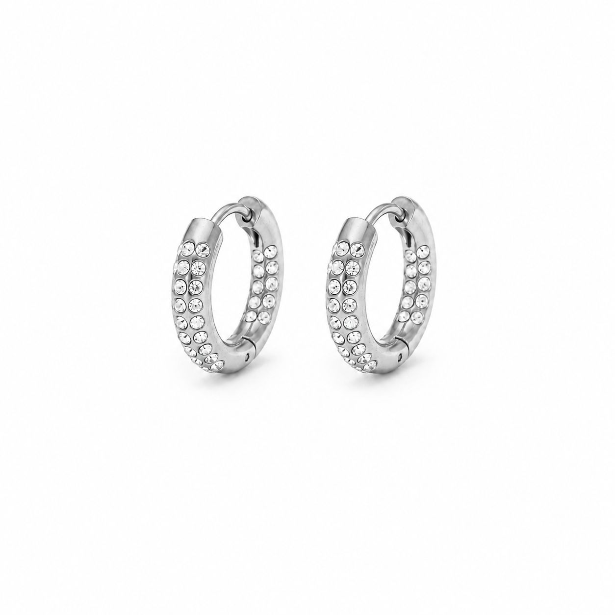 crystal silver pave hoops