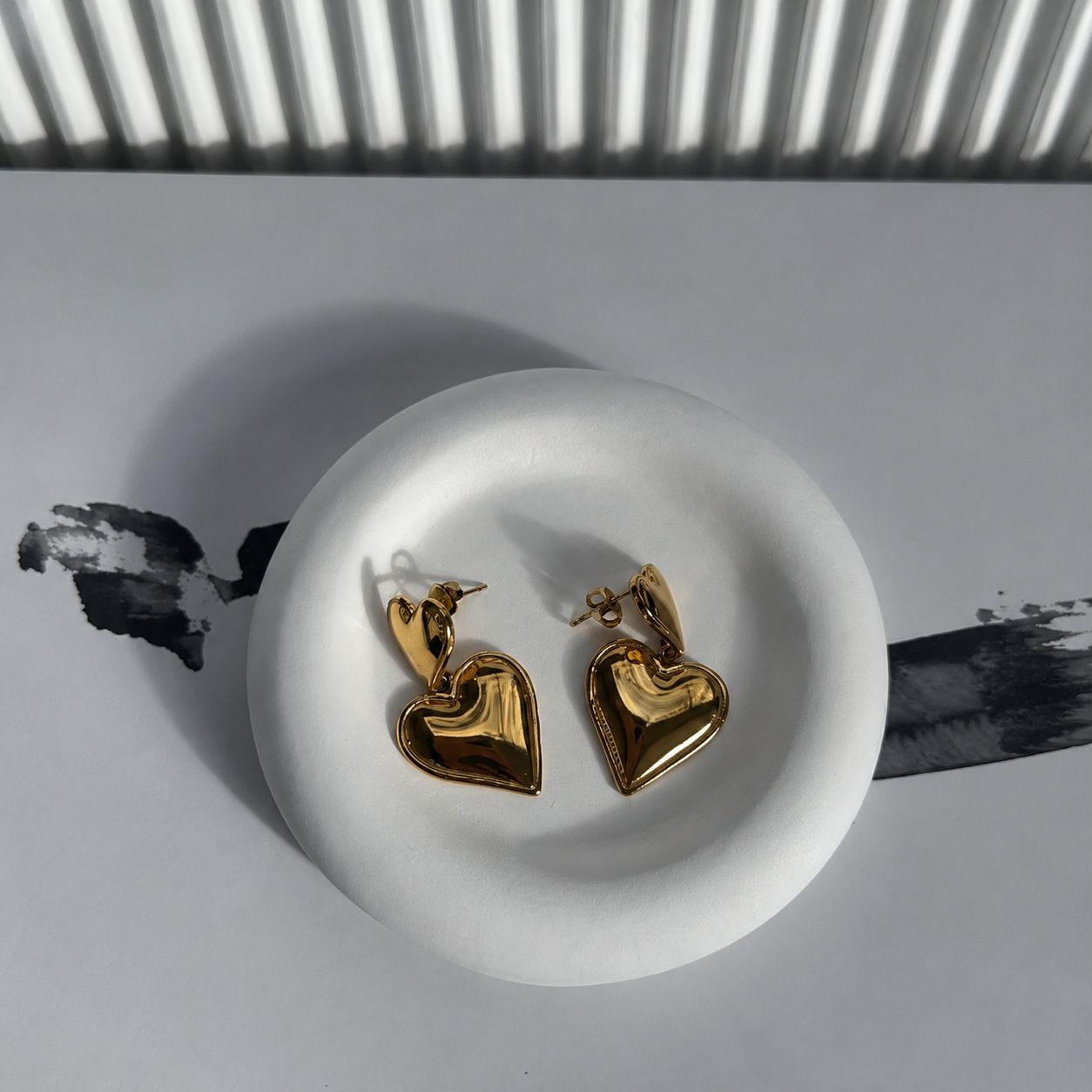 gold plated double heart studs