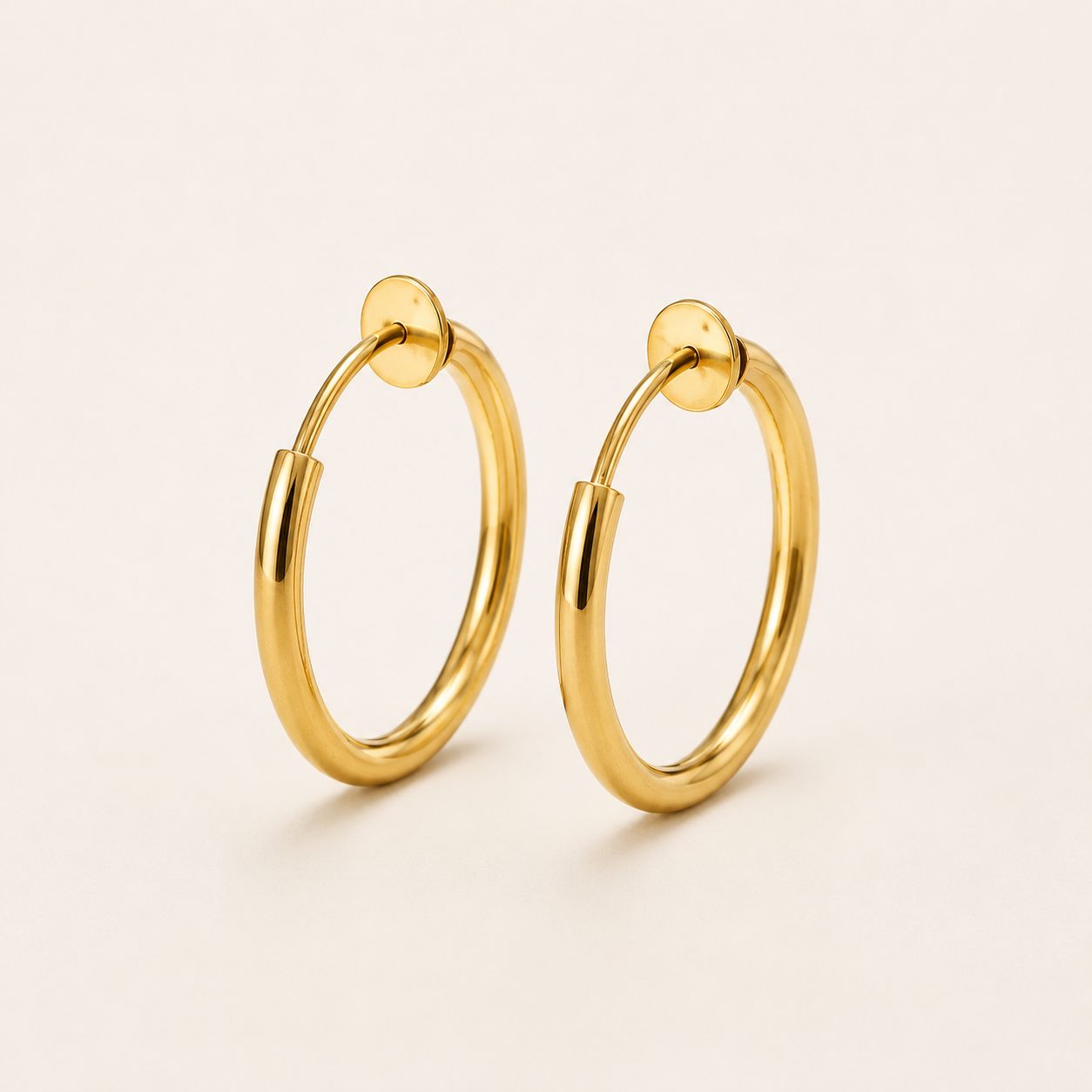 gold steel clip on hoops