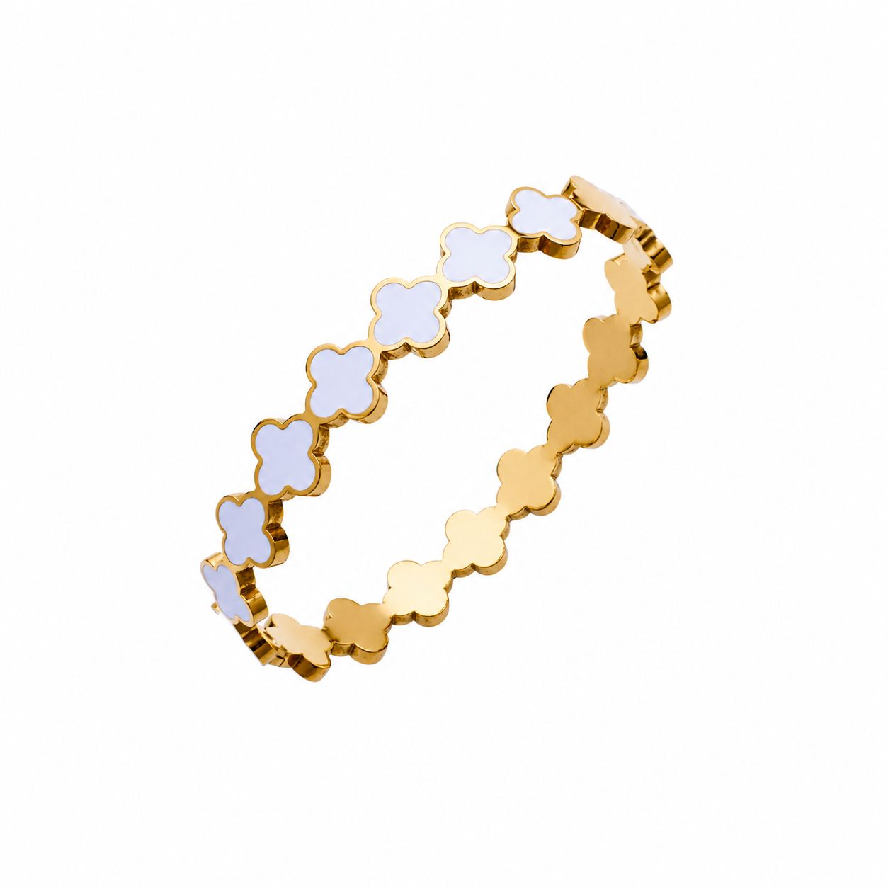 white Gold Plated Clover Bangle