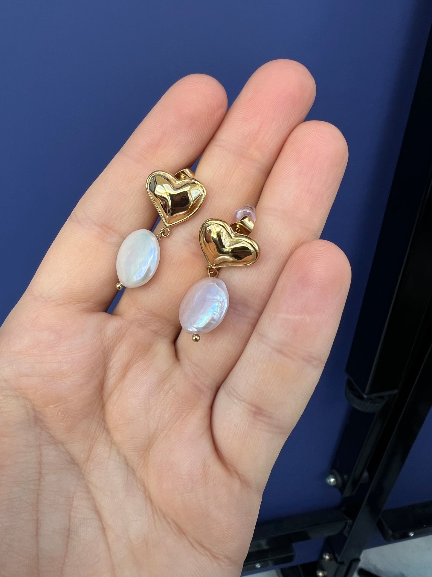 Gold Heart  and Pearl earrings