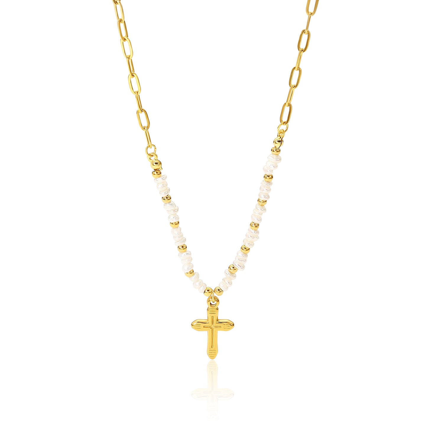 White Gold Cross Necklace | Pearl Cross Necklace | Magnomia