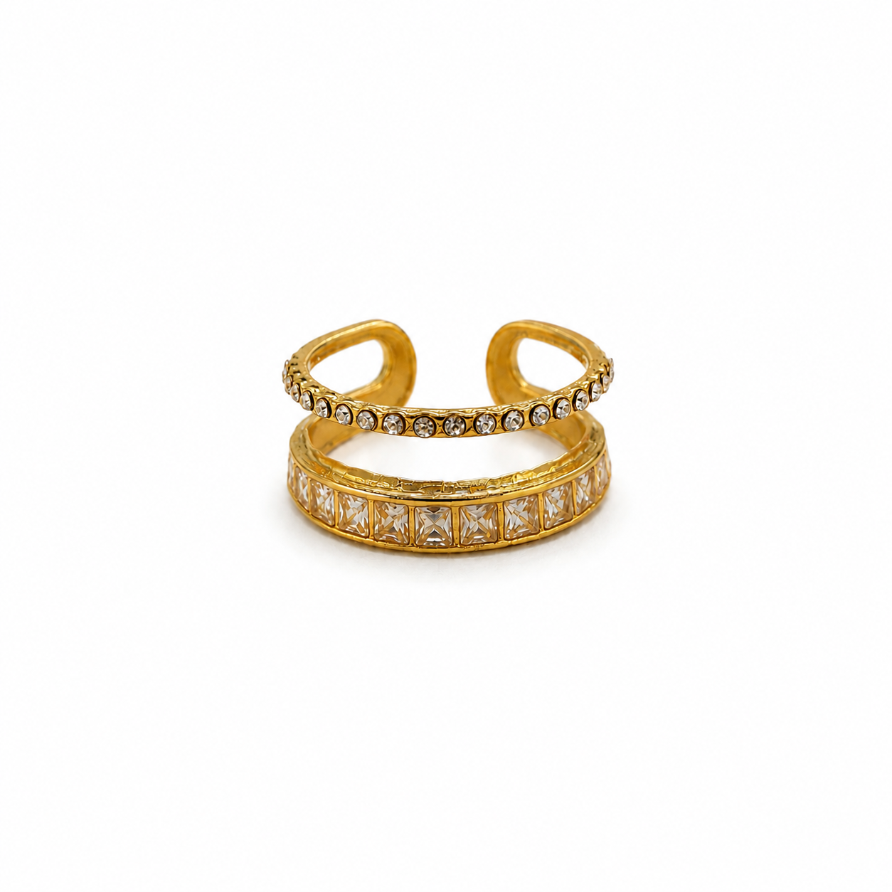 Adjsutable gold plated zirconia ring