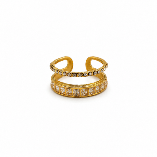 Adjsutable gold plated zirconia ring