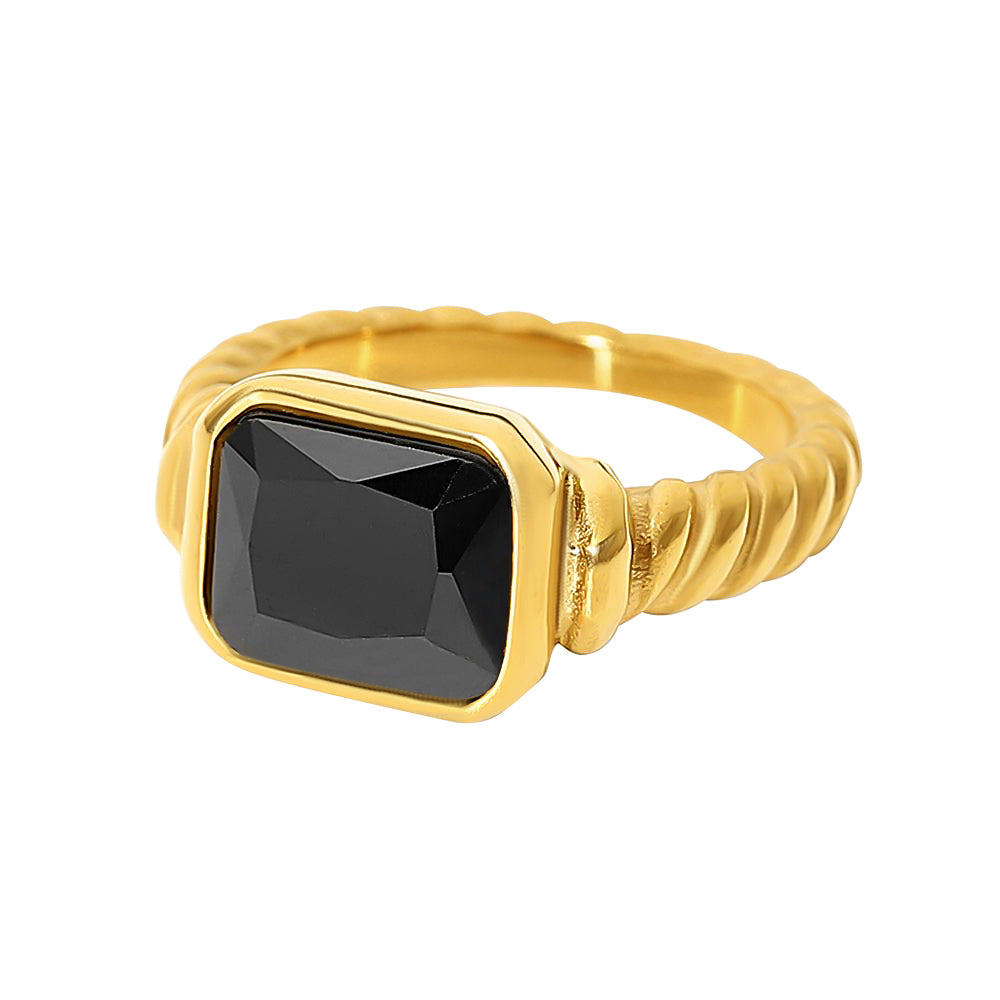 Black Stone Ring | Gold-Plated Black Stone Ring | Magnomia