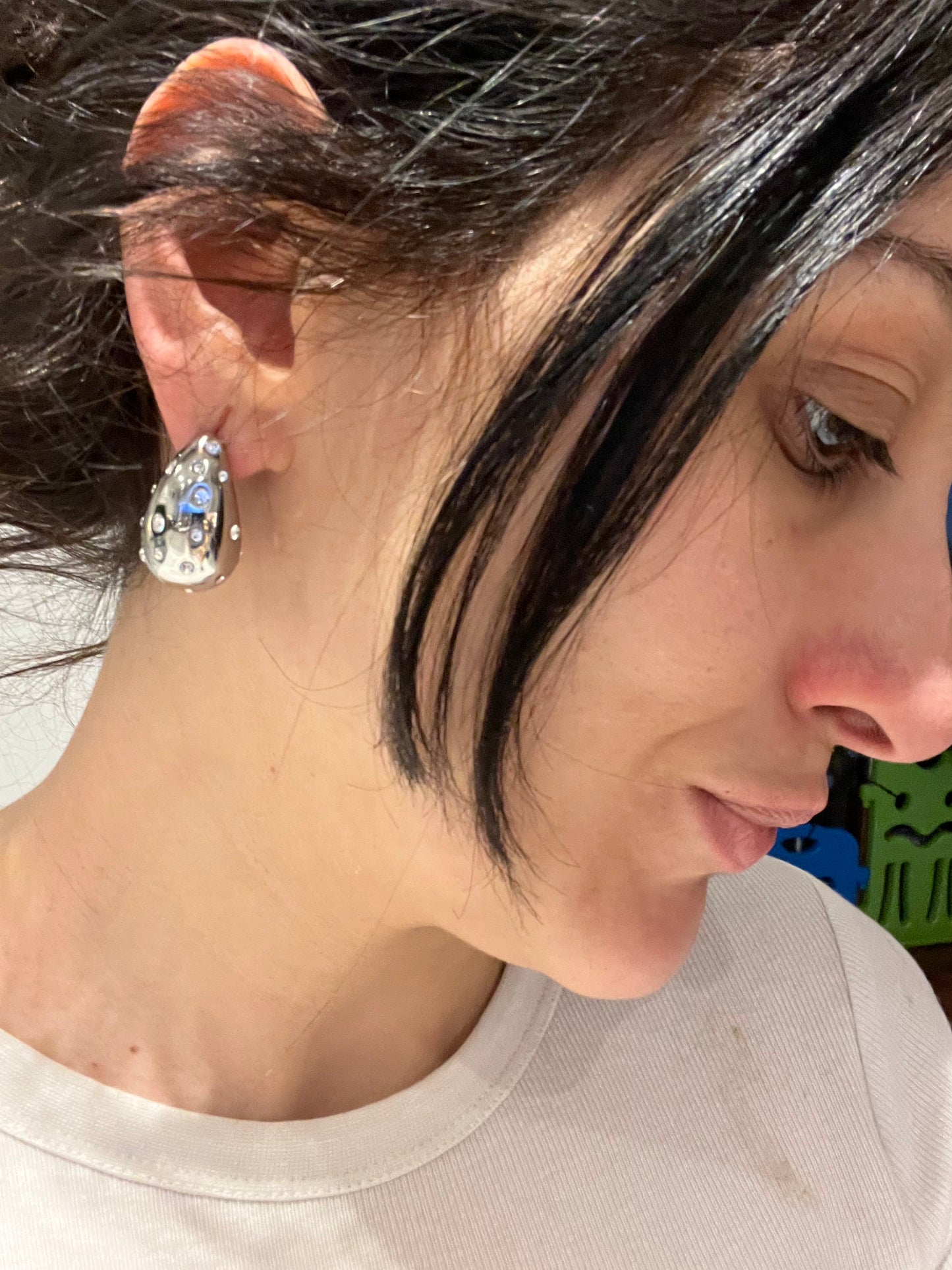 Chunky silver teardrop with zirconia