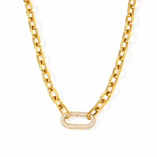 Gold Chain Necklace with Pavé Oval Link