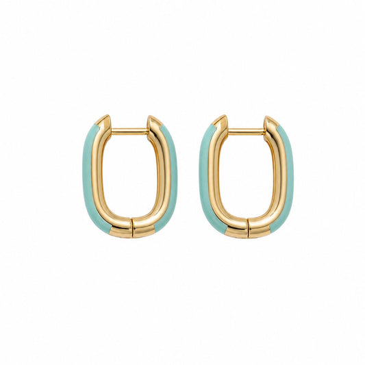 Turquoise Enamel Gold Huggies