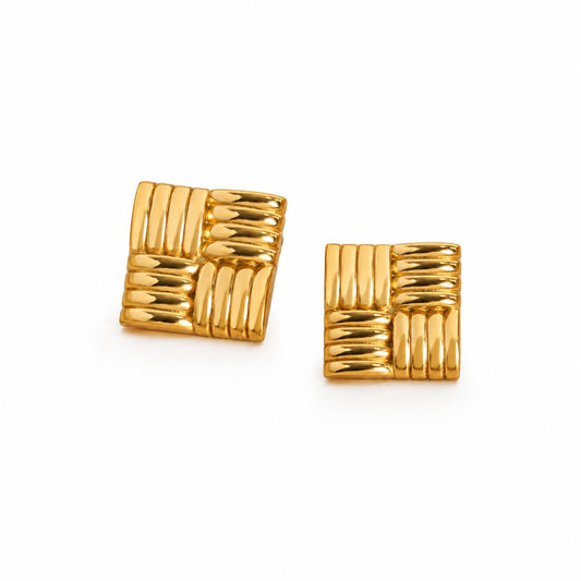 Golden Ribbed Statement Stud Earrings