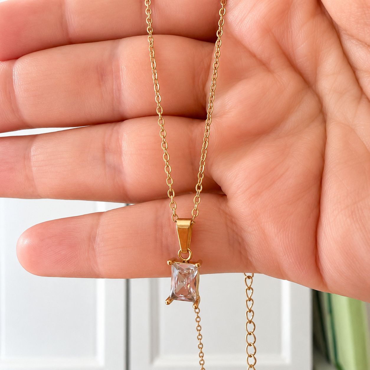 Rectangle Crystal pendant Necklace