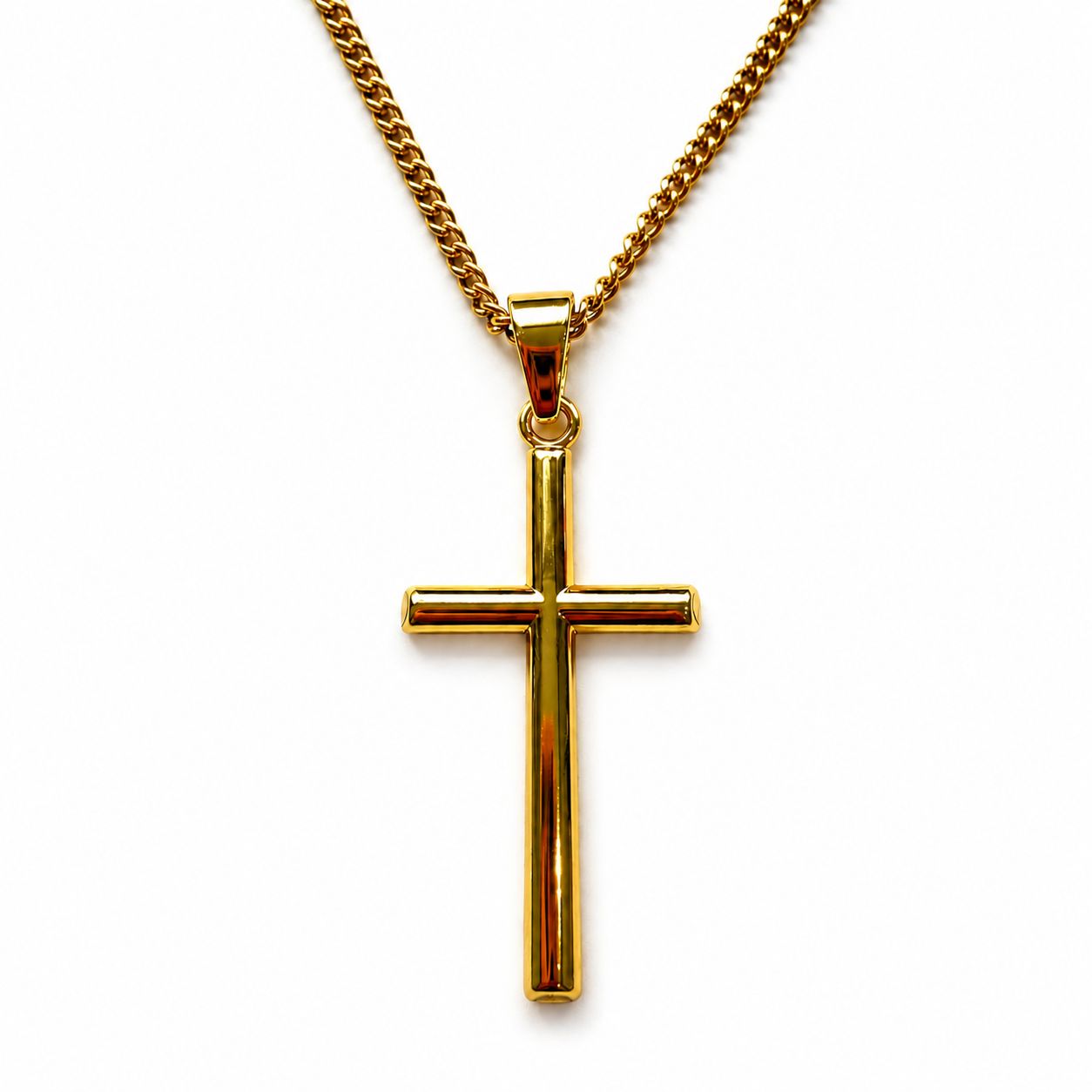 big gold plated cross necklace