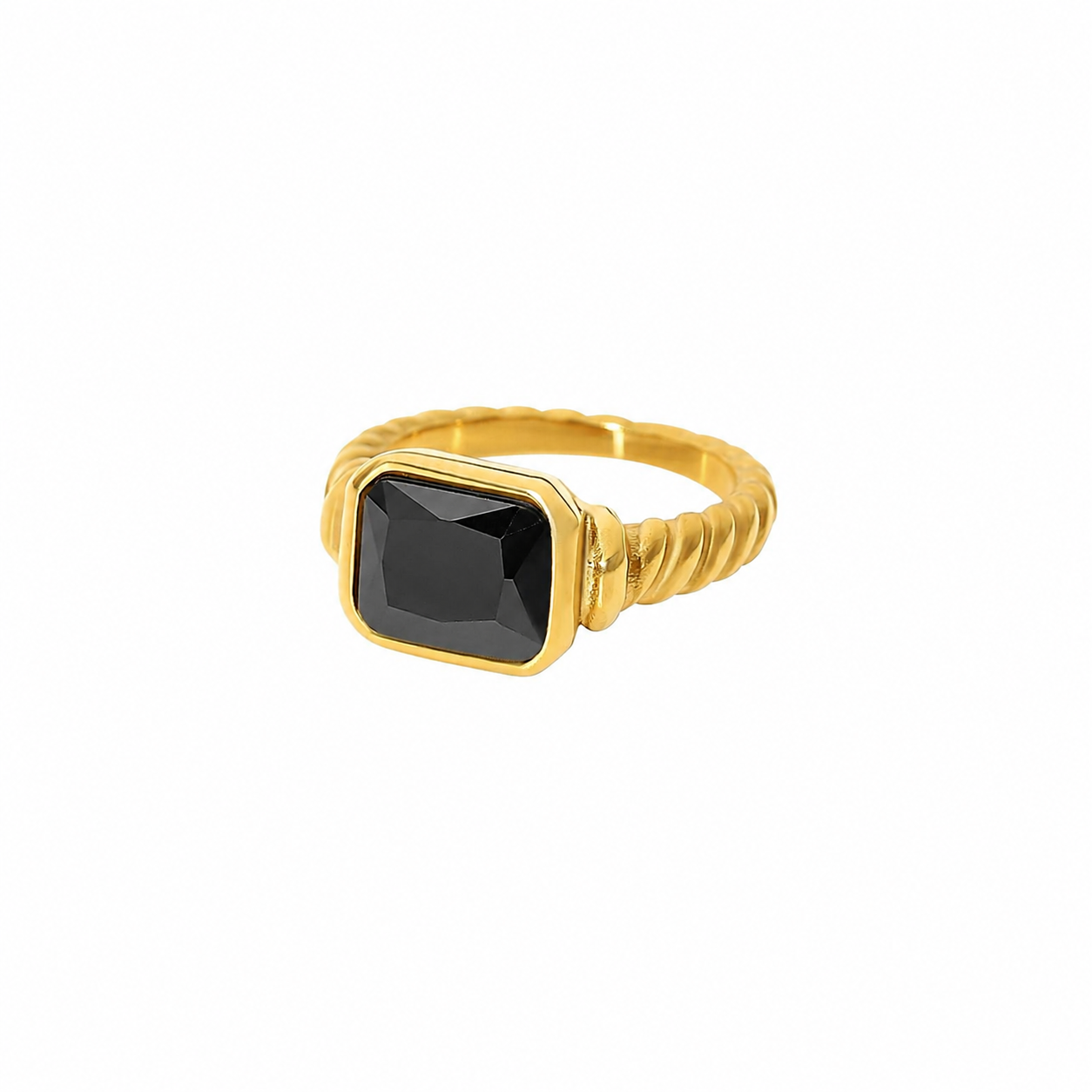 black stone gold plated ring
