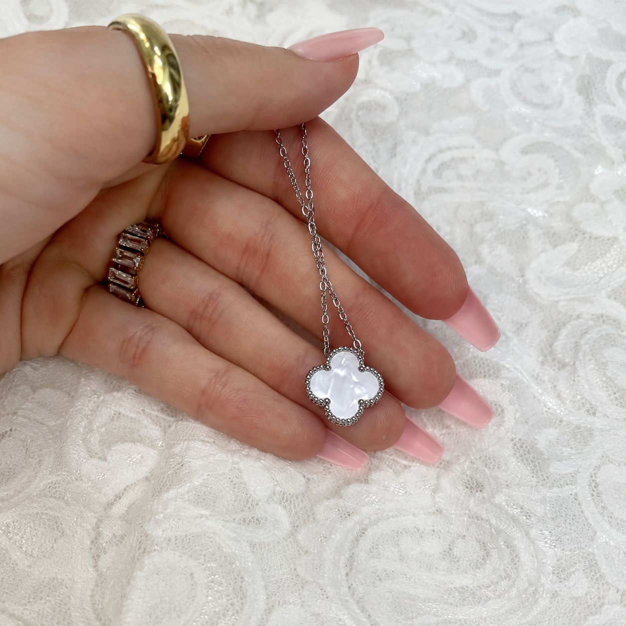 clover silver steel necklace