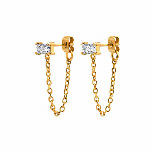 gold plated chain stud earrings
