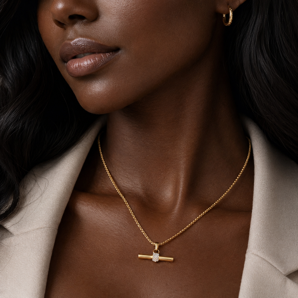 gold plated t bar necklace