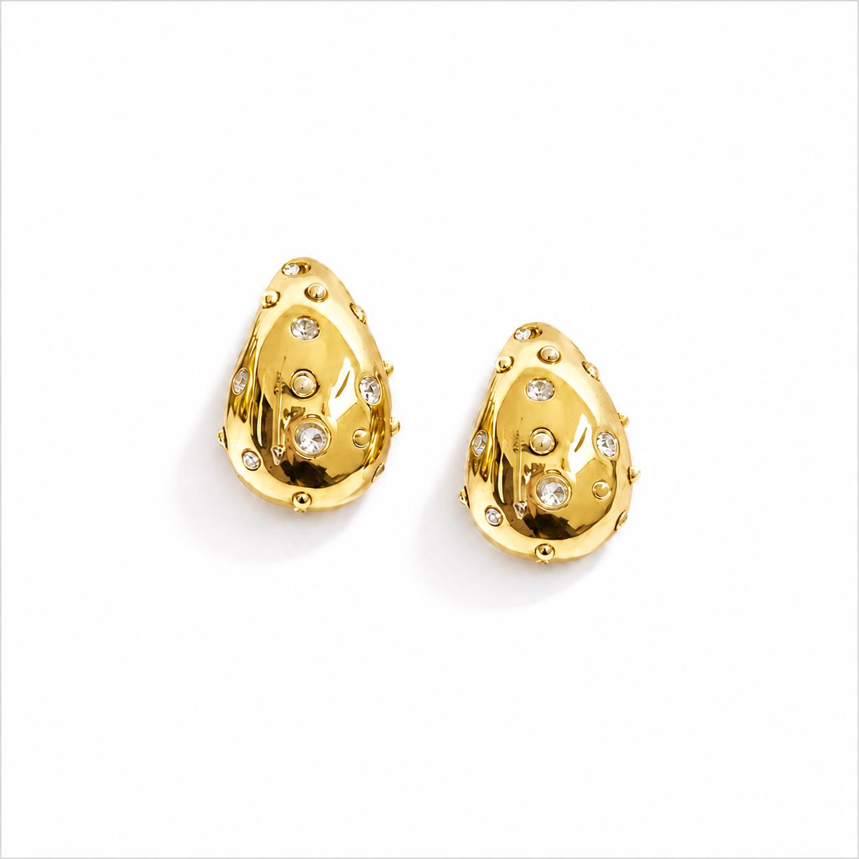 gold plated teardrop earrings with zirconia