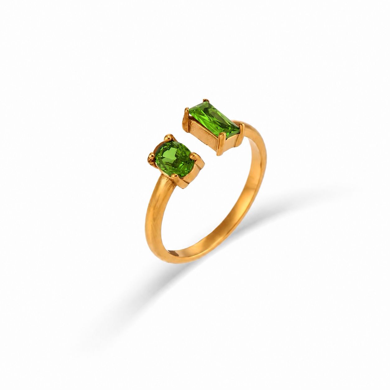green stone open ring