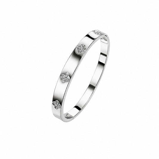 Silver Stamped Clover Bangle
