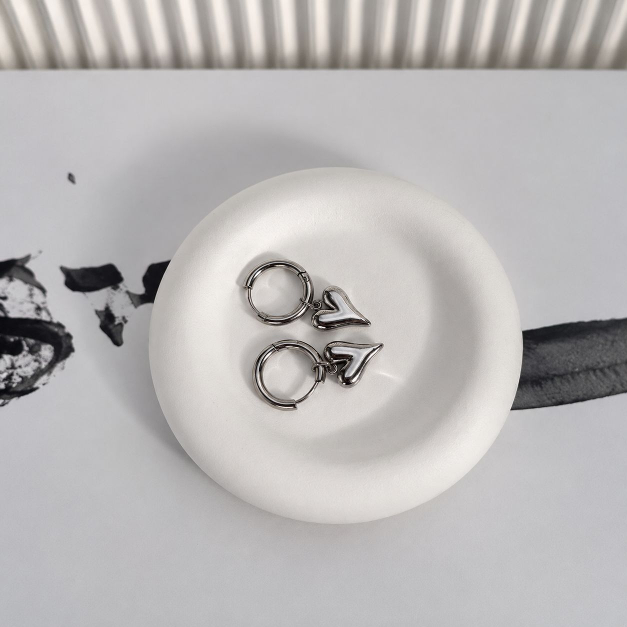 silver puffy heart hoops
